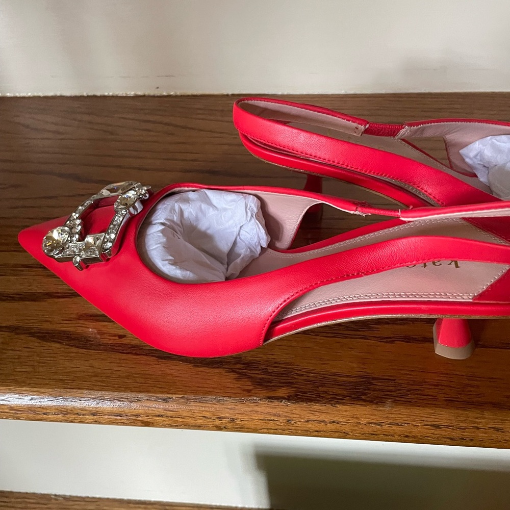 Kate Spade Red Heels with Embellished Buckle